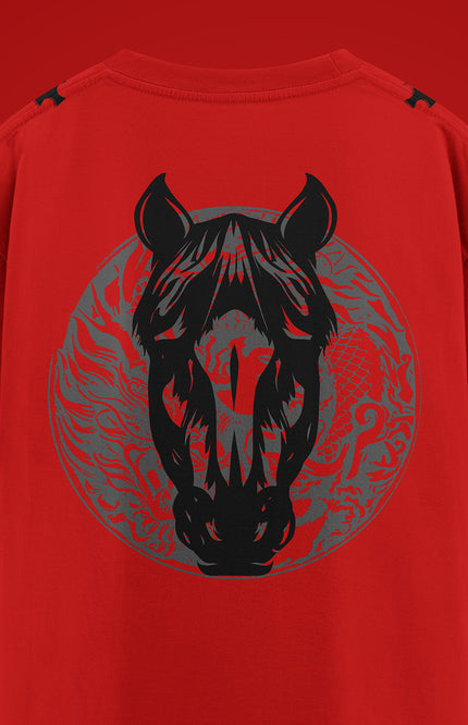 OVERSIZED GRAPHIC STREETWEAR T-SHIRT - HORSE POWER RED