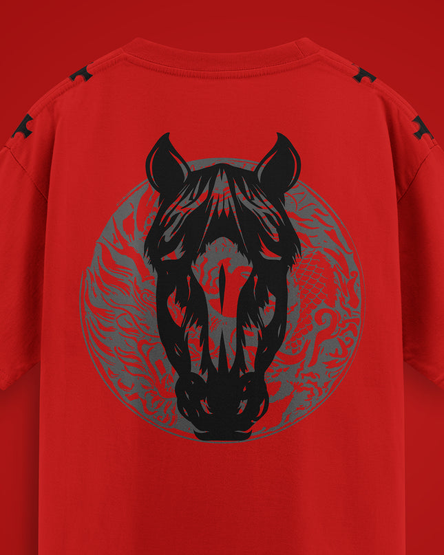 OVERSIZED GRAPHIC STREETWEAR T-SHIRT - HORSE POWER RED