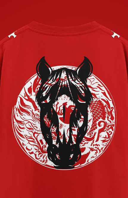 GRAPHIC PRINT STREETWEAR T-SHIRT - HORSE POWER RED