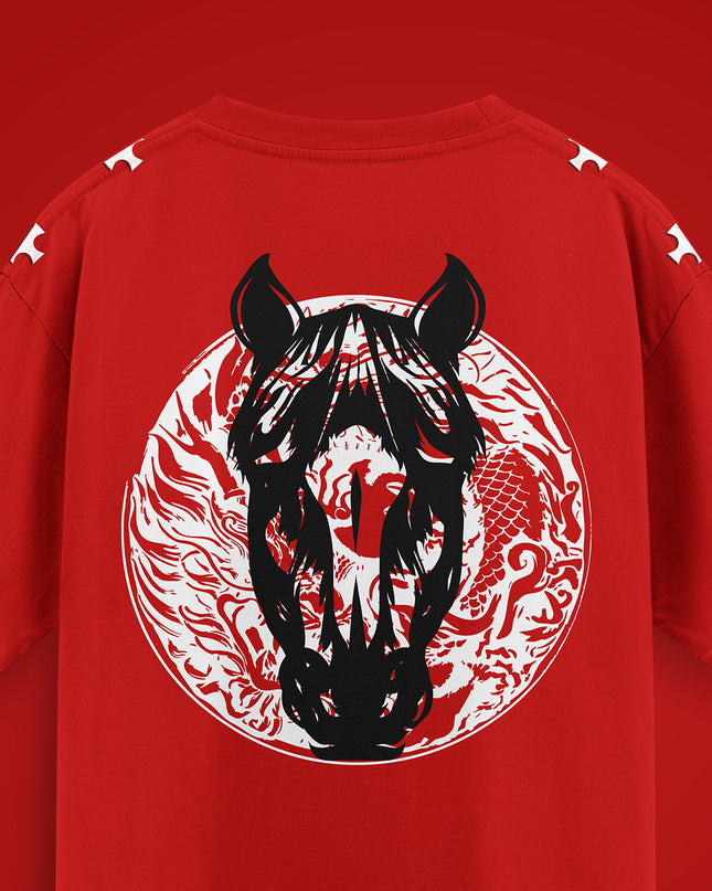 GRAPHIC PRINT STREETWEAR T-SHIRT - HORSE POWER RED