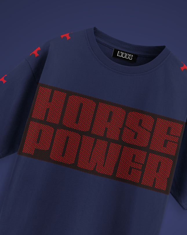 GRAPHIC PRINT STREETWEAR T-SHIRT - HORSE POWER BLUE