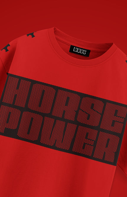OVERSIZED GRAPHIC STREETWEAR T-SHIRT - HORSE POWER RED