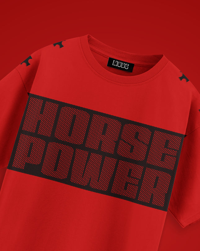 OVERSIZED GRAPHIC STREETWEAR T-SHIRT - HORSE POWER RED