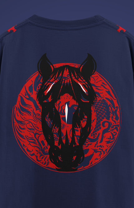 GRAPHIC PRINT STREETWEAR T-SHIRT - HORSE POWER BLUE