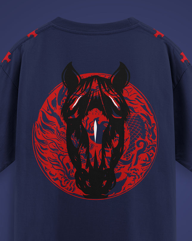 GRAPHIC PRINT STREETWEAR T-SHIRT - HORSE POWER BLUE