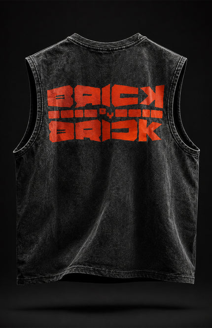 ACID WASH SLEEVELESS STREETWEAR T-SHIRT - BRICK BY BRICK