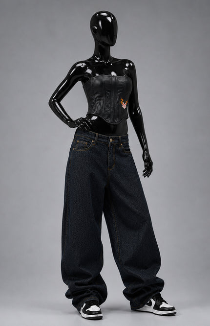 Black Leather Corset Crop Top