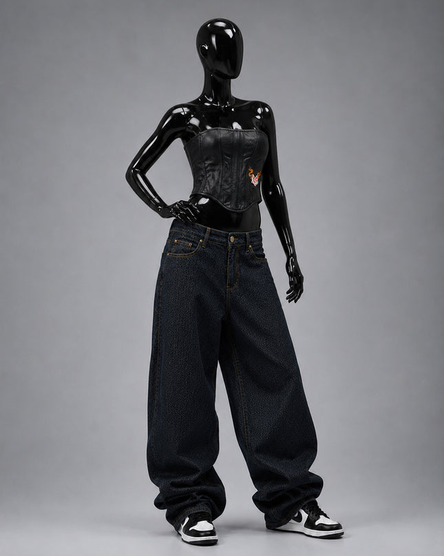 Black Leather Corset Crop Top