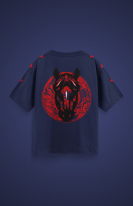 GRAPHIC PRINT STREETWEAR T-SHIRT - HORSE POWER BLUE