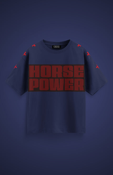 GRAPHIC PRINT STREETWEAR T-SHIRT - HORSE POWER BLUE