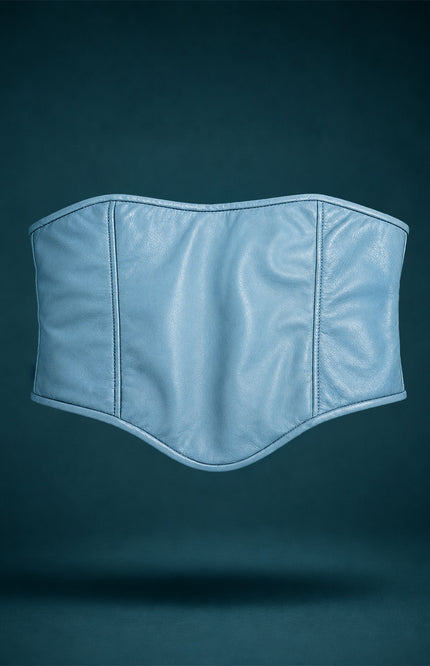 Blue Leather Corset Crop Top