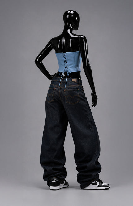 Blue Leather Corset Crop Top
