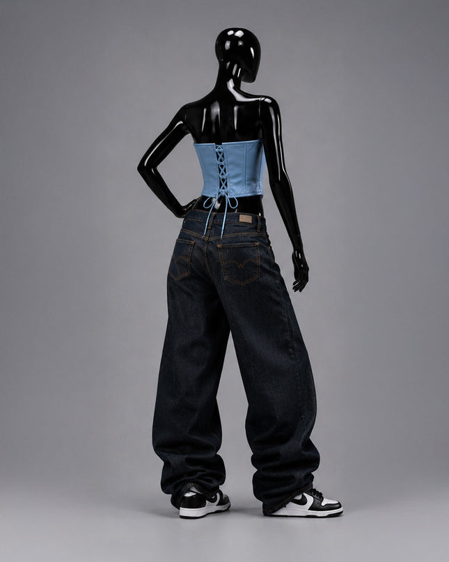 Blue Leather Corset Crop Top