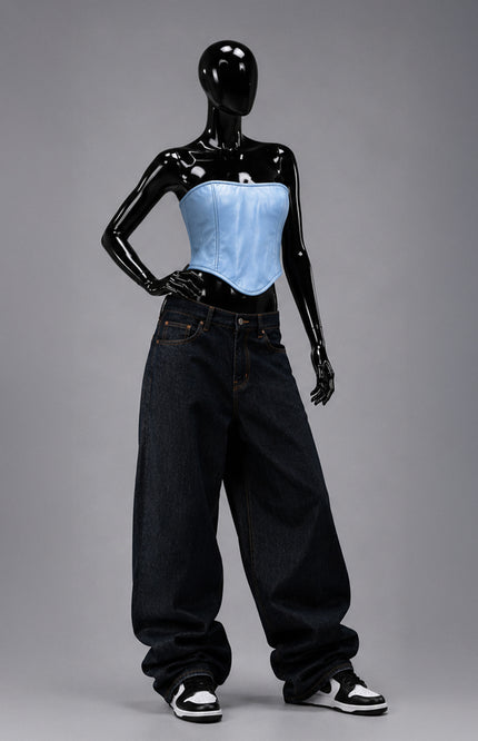Blue Leather Corset Crop Top