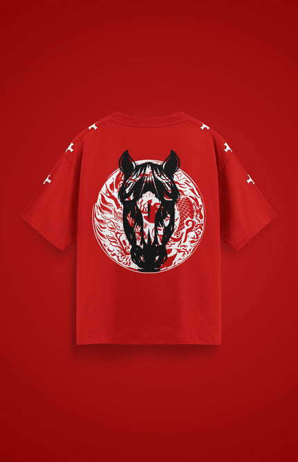 GRAPHIC PRINT STREETWEAR T-SHIRT - HORSE POWER RED