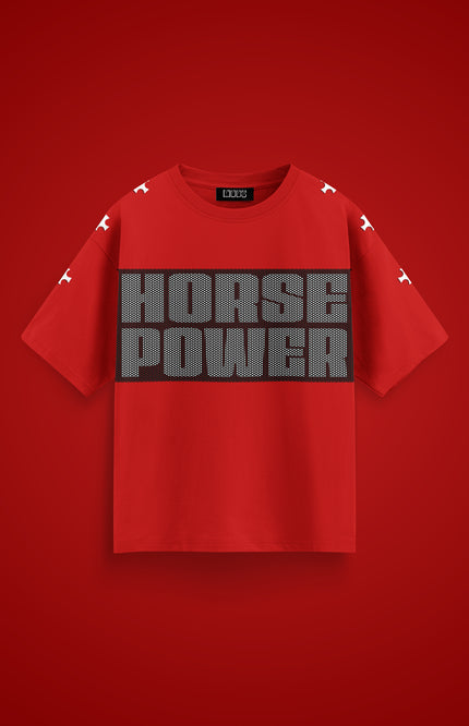 GRAPHIC PRINT STREETWEAR T-SHIRT - HORSE POWER RED
