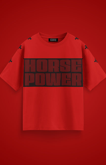 OVERSIZED GRAPHIC STREETWEAR T-SHIRT - HORSE POWER RED
