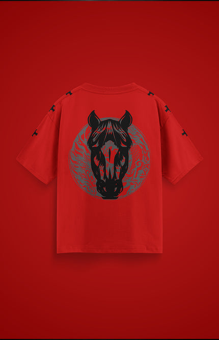 OVERSIZED GRAPHIC STREETWEAR T-SHIRT - HORSE POWER RED