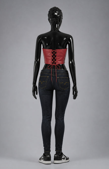 Red Leather Corset Crop Top