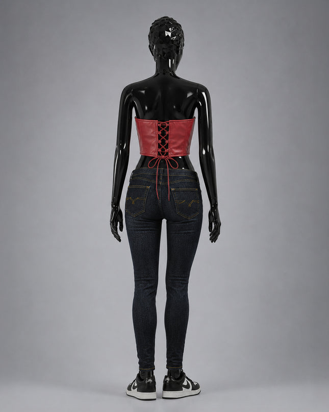 Red Leather Corset Crop Top
