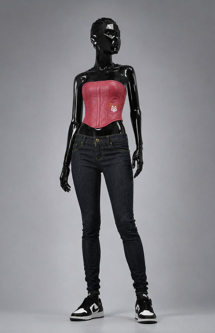 Red Leather Corset Crop Top