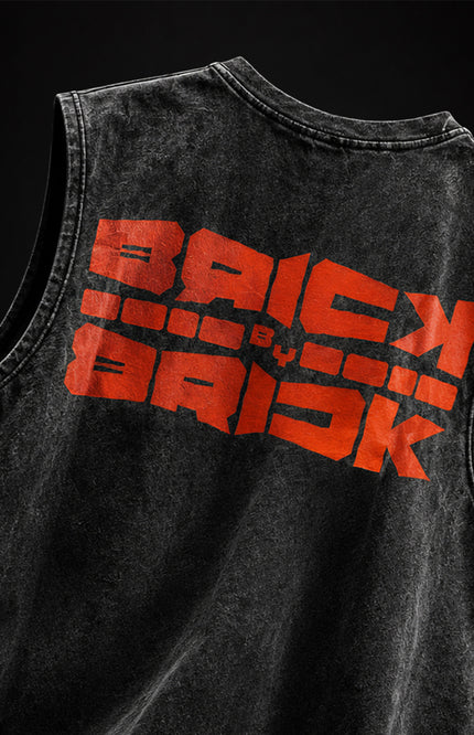 ACID WASH SLEEVELESS STREETWEAR T-SHIRT - BRICK BY BRICK