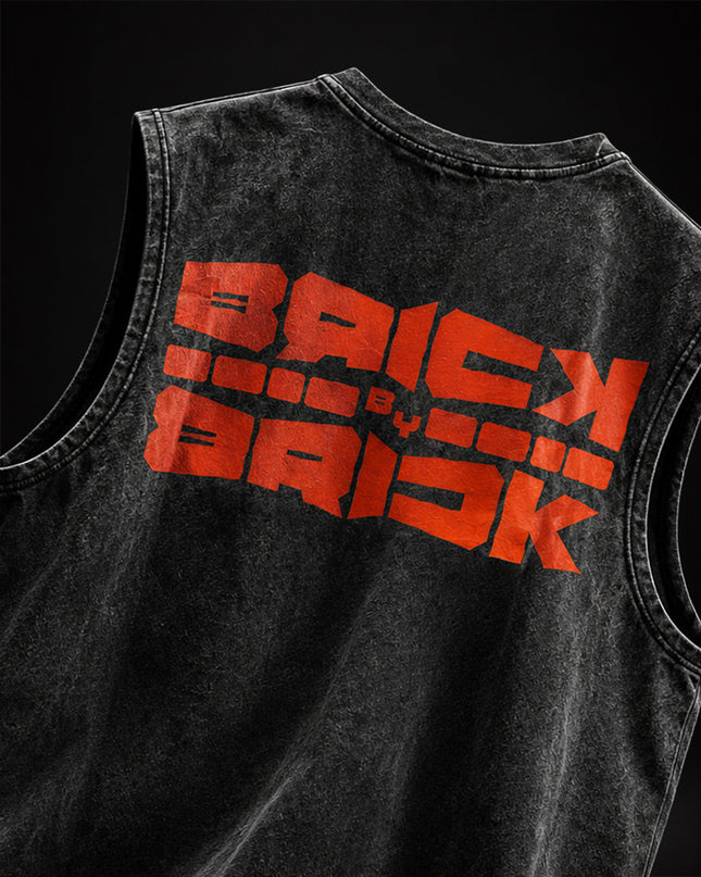 ACID WASH SLEEVELESS STREETWEAR T-SHIRT - BRICK BY BRICK